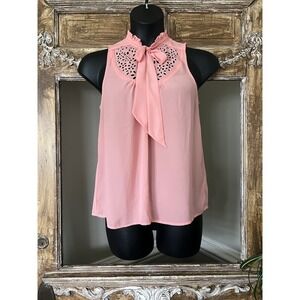 Anthropologie Maeve Salmon Pink Sleeveless Tie Front Blouse Cutouts‎ Size 6
